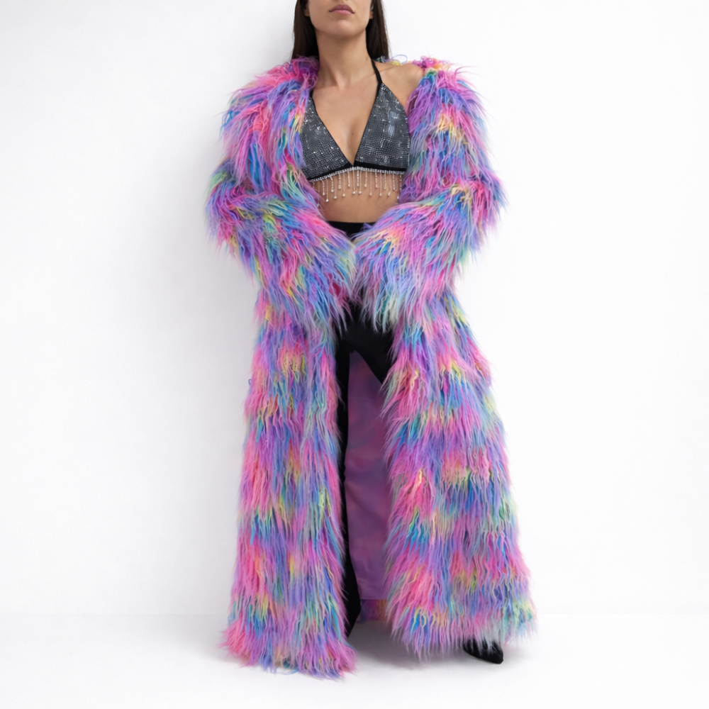 מעיל פרווה דגם "Rainbow Fur Coat"- צבעוני