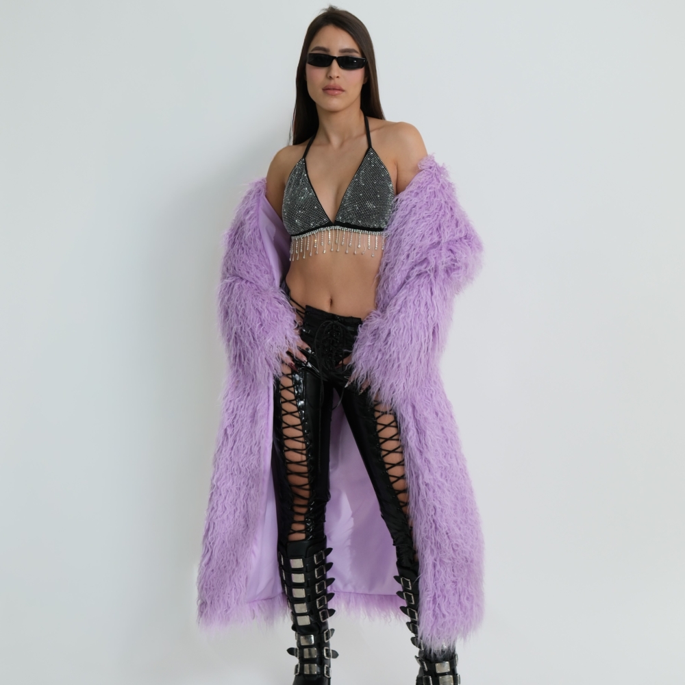 מעיל פרווה דגם "Frost Luxe Coat"- סגול בהיר