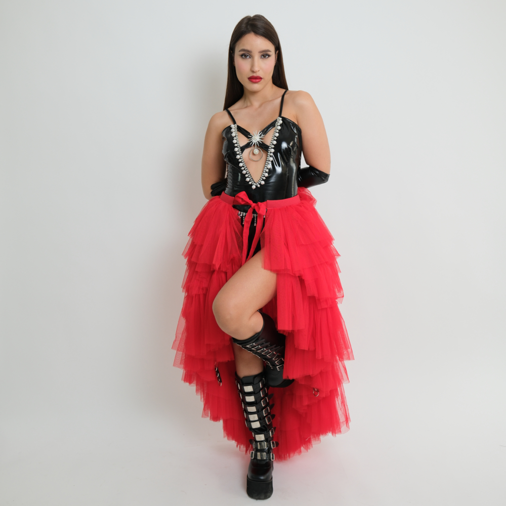 חצאית טול דרמטית- אדום