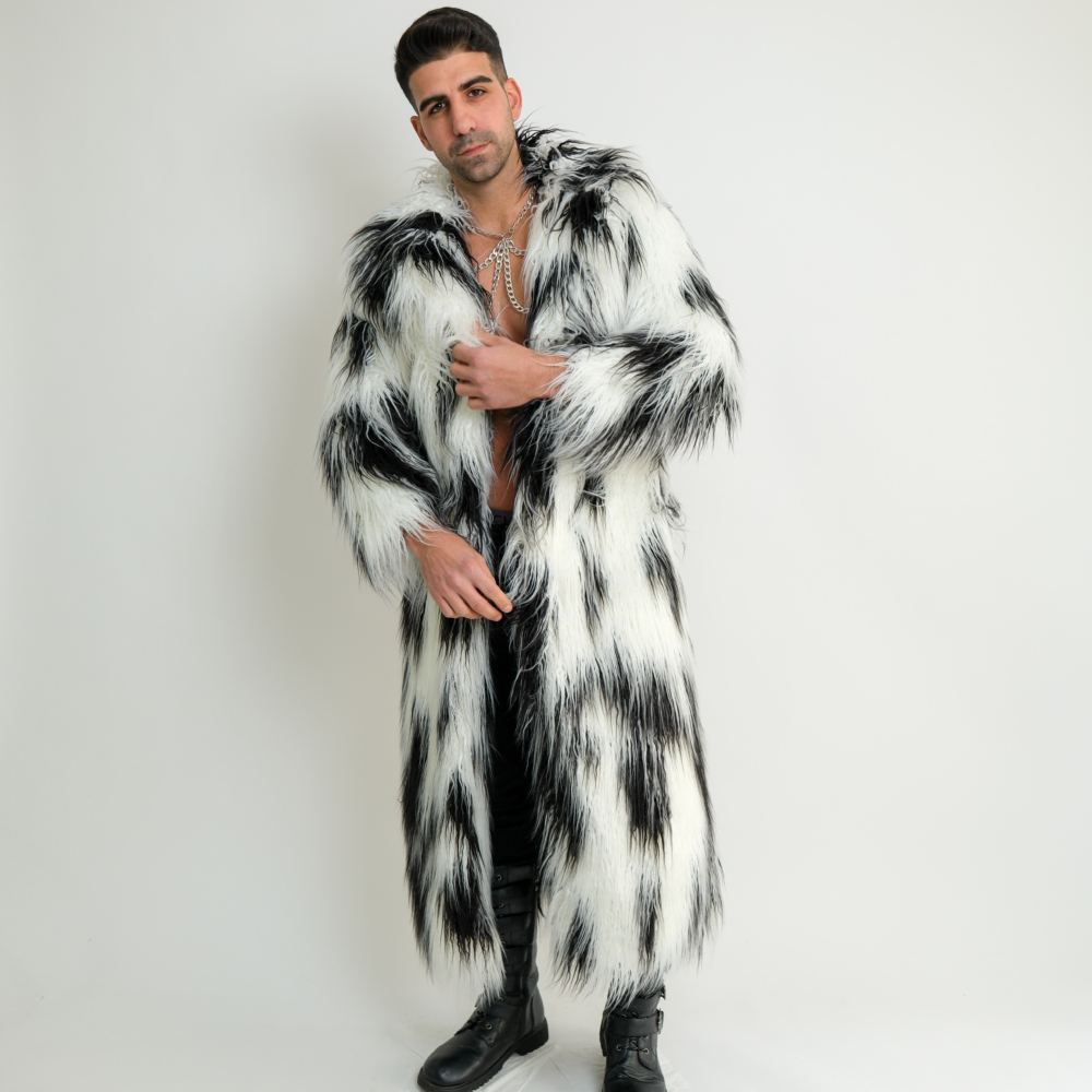 מעיל פרווה דגם "Rainbow Fur Coat"- שחור לבן