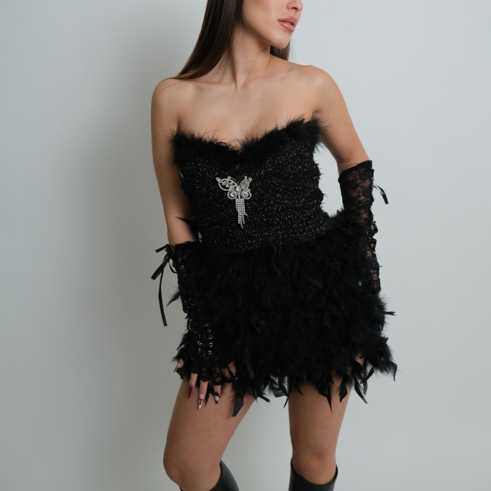 Midnight Feather- שמלת סטרפלס שחורה